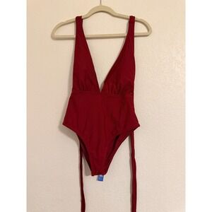 Cupshe Womens Burgundy Deep V-Neck Tie Backless One Piece Swimsuit Size M NEW